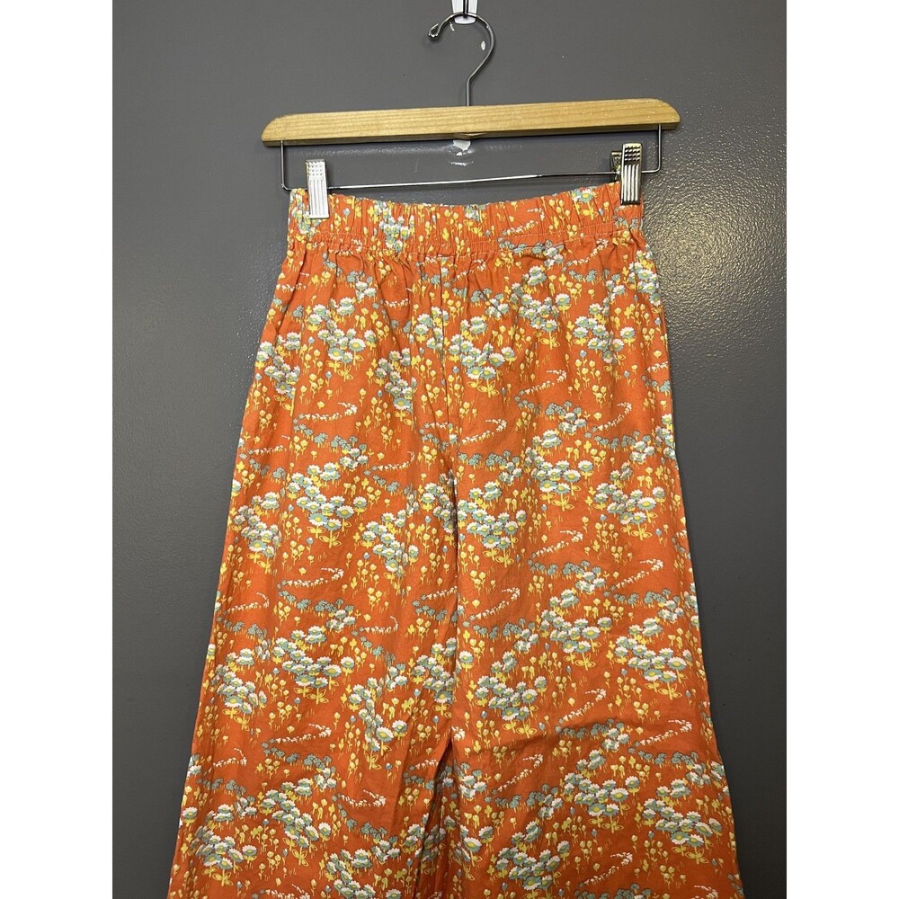 AVA ROSE Pants Womens Small Orange Floral Wide Leg Elastic Waist USA Boho Lounge